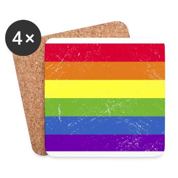 LGBTQ+ Regenbogenflagge Vintage - Untersetzer (4er-Set) - Weiß - Vorne