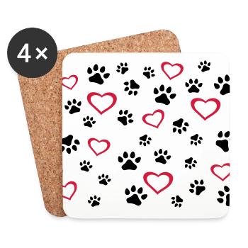 Hund, Katzenherzen. Hunde, Katzenpfoten - Untersetzer (4er-Set) - Weiß - Vorne