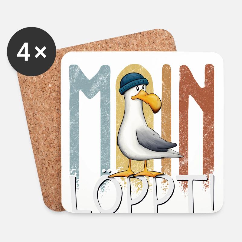 Moin Löppt Lässige Nordsee Ostsee Möwe mit Mütze - Untersetzer (4er-Set) - Weiß