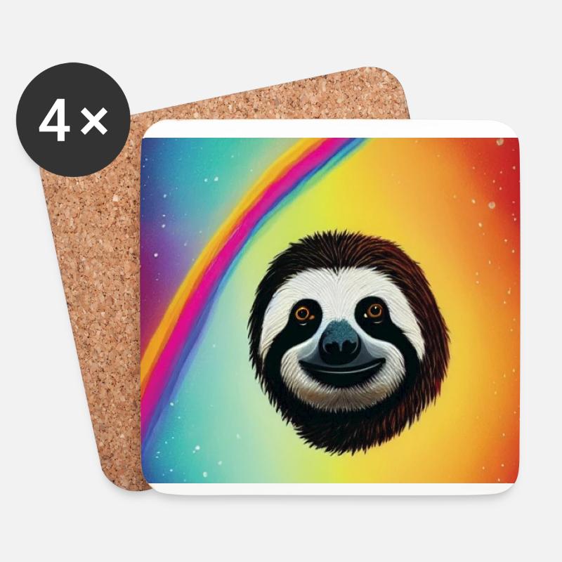 Faultier Regenbogen - Untersetzer (4er-Set) - Weiß