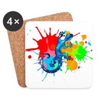 Space Gecko, Farbe, Bunt, Spritzer, surfen, Farben - Untersetzer (4er-Set) - Weiß - Vorne