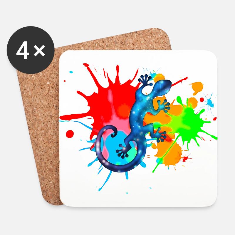 Space Gecko, Farbe, Bunt, Spritzer, surfen, Farben - Untersetzer (4er-Set) - Weiß
