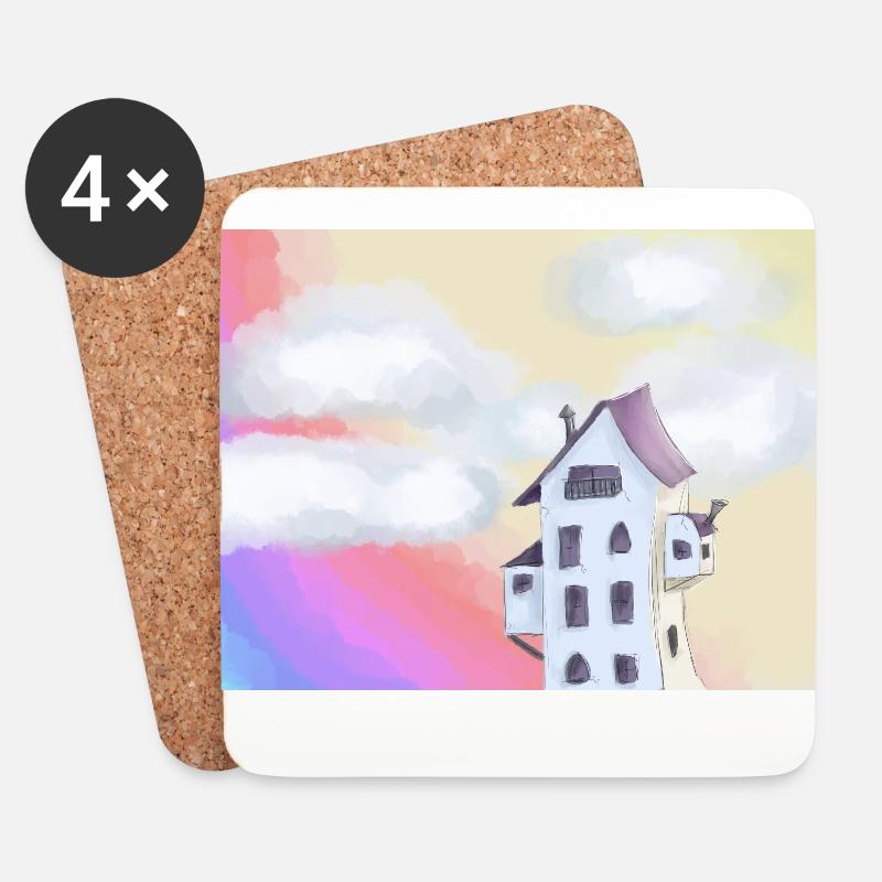 Haus im Regenbogen - Untersetzer (4er-Set) - Weiß