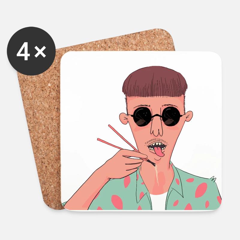 Hipster mit Nudelsuppe - Untersetzer (4er-Set) - Weiß