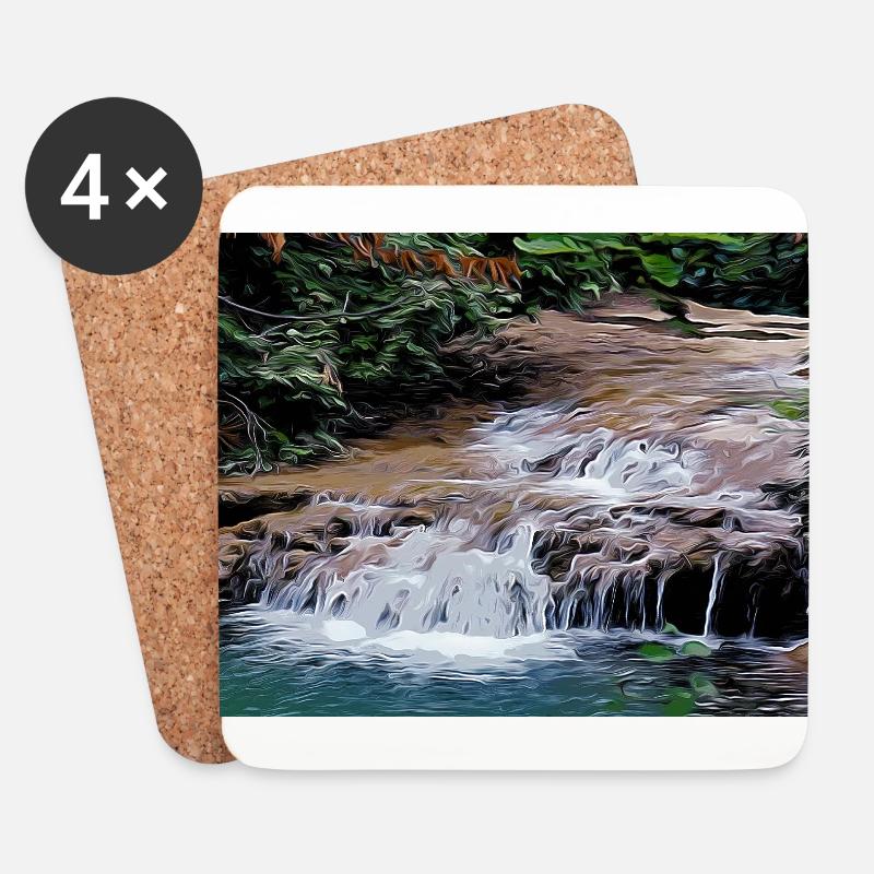 Zeichnung der Provence - Kleiner Flusswasserfall - Untersetzer (4er-Set) - Weiß