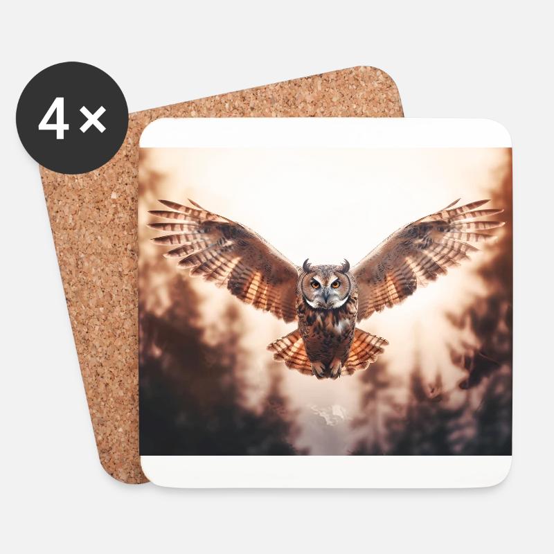 Fliegende Eule - Untersetzer (4er-Set) - Weiß