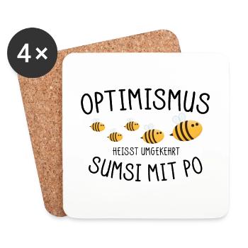 Optimismus heisst umgekehrt Sumsi mit Po - Untersetzer (4er-Set) - Weiß - Vorne
