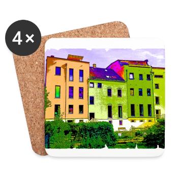 Bild nach Art von "Hundertwasser" Bild Häuser - Untersetzer (4er-Set) - Weiß - Vorne