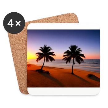 Coucher de soleil sur la plage avec des palmiers - Dessous de verre (lot de 4) - blanc - Devant