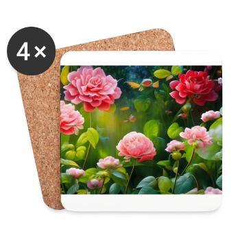 Roses en fleurs - Dessous de verre (lot de 4) - blanc - Devant