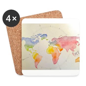 Watercolor World Map - Coasters (set of 4) - white - Front