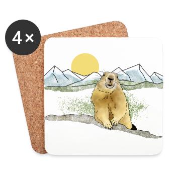 Marmot, Mountains, Sun - Coasters (set of 4) - white - Front
