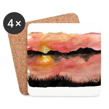 Gemalter Sonnenuntergang Aquarell/Tusche - Untersetzer (4er-Set) - Weiß - Vorne