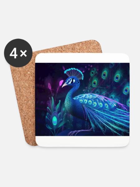 Neon Peacock - Coasters (set of 4) - white
