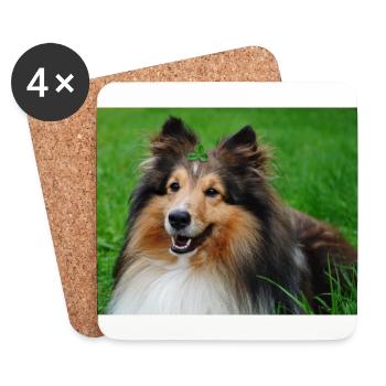 Happy Sheltie mi shamrock on the head, cute - Coasters (set of 4) - white - Front