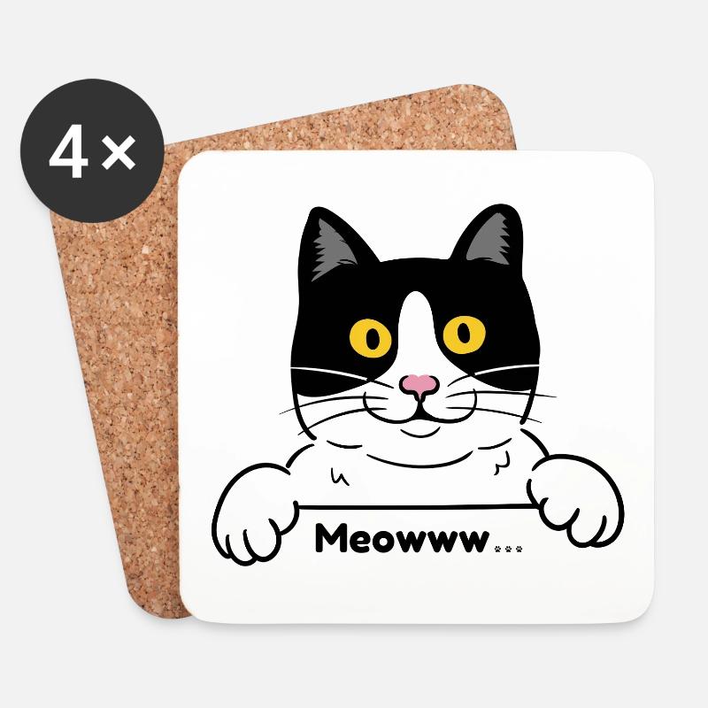 Miau Katze - Untersetzer (4er-Set) - Weiß