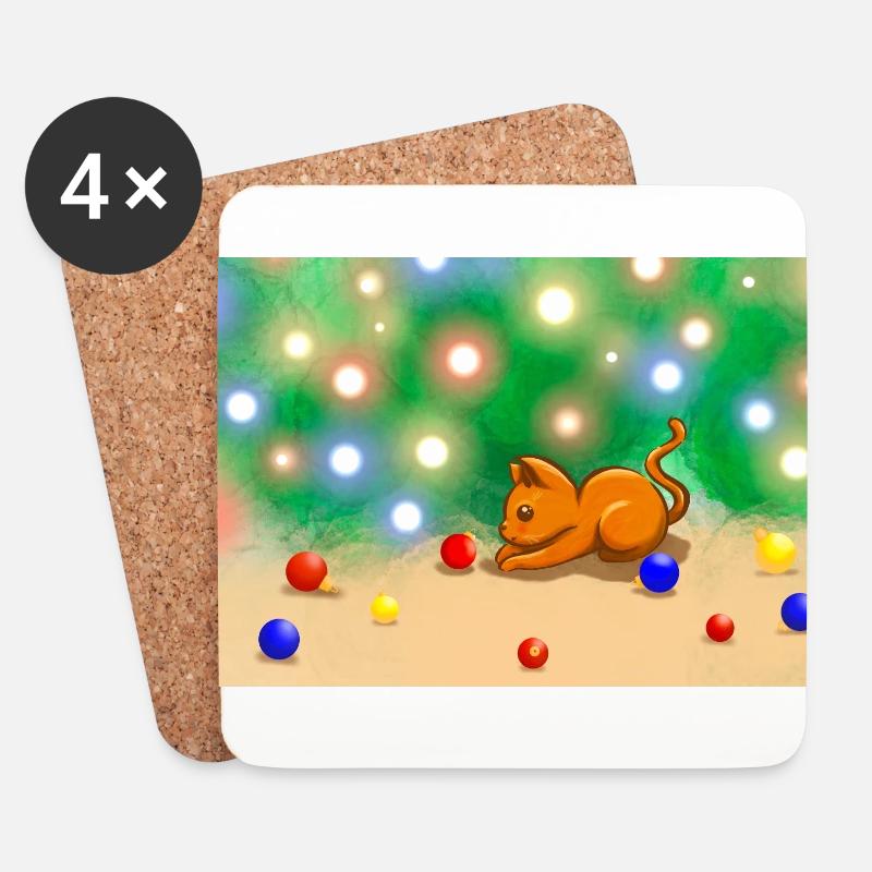 Christmas Cat 2 - Untersetzer (4er-Set) - Weiß