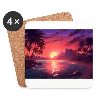 Strand Palmen Sonnenuntergang - Untersetzer (4er-Set) - Weiß - Vorne