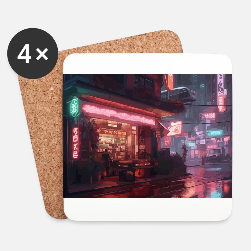 Neon Stadt Caffee - Untersetzer (4er-Set) - Weiß