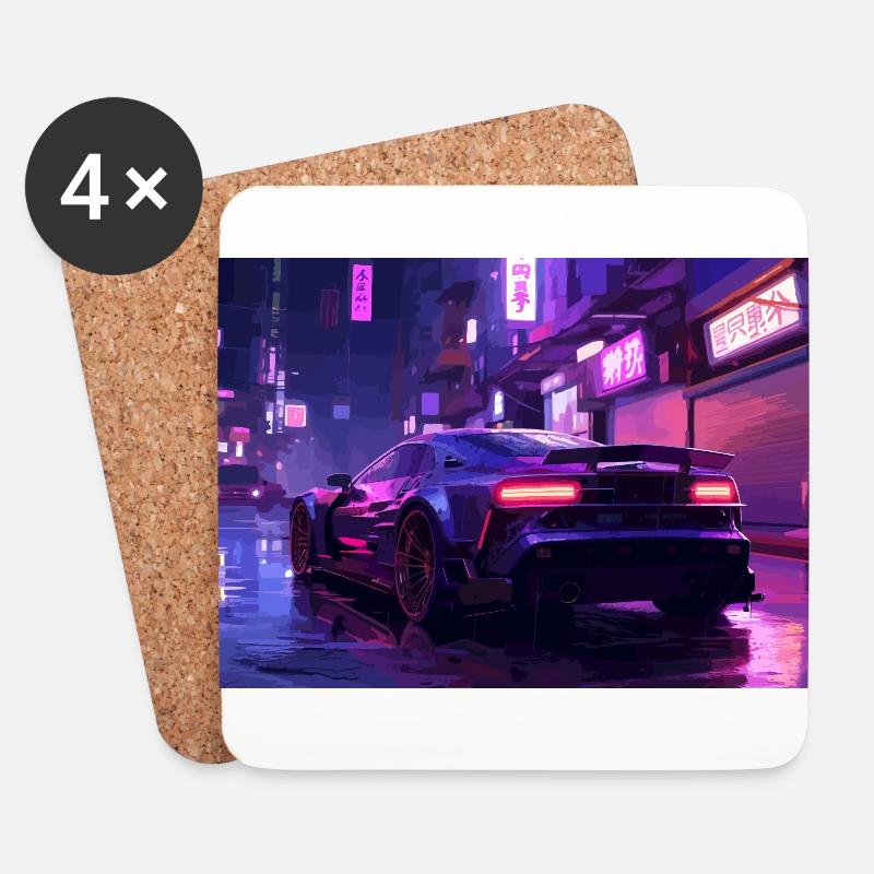 Auto Neon Stadt - Untersetzer (4er-Set) - Weiß