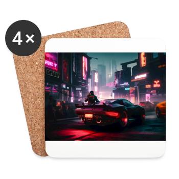 Auto Neon Stadt - Untersetzer (4er-Set) - Weiß - Vorne