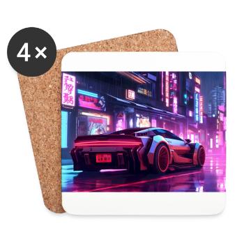 Auto Neon Stadt - Untersetzer (4er-Set) - Weiß - Vorne