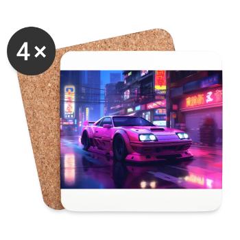 Auto Neon Stadt - Untersetzer (4er-Set) - Weiß - Vorne