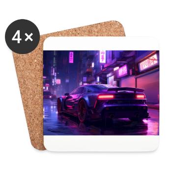 Auto Neon Stadt - Untersetzer (4er-Set) - Weiß - Vorne