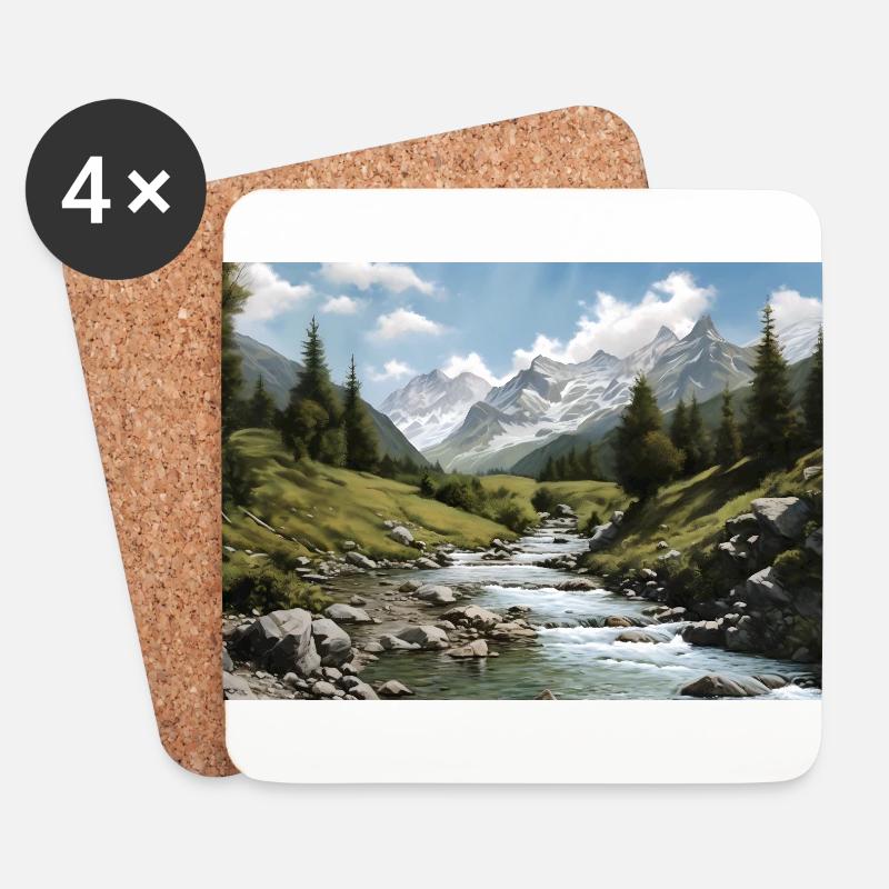 Landschaft Bach Wald Natur - Untersetzer (4er-Set) - Weiß