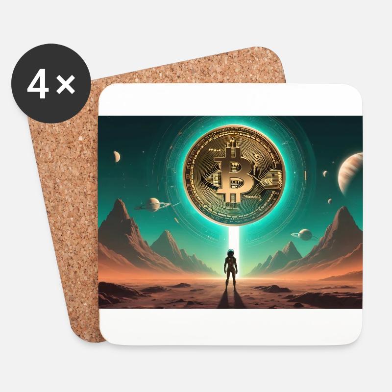 Bitcoin Krypto Weltall Alien Poster - Untersetzer (4er-Set) - Weiß