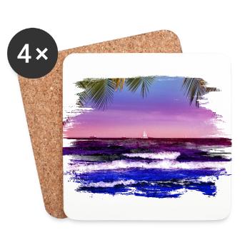 coucher de soleil sur la mer sous les palmiers - Dessous de verre (lot de 4) - blanc - Devant