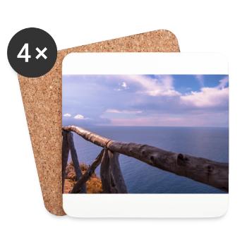 Sea view at the wooden railing - Coasters (set of 4) - white - Front