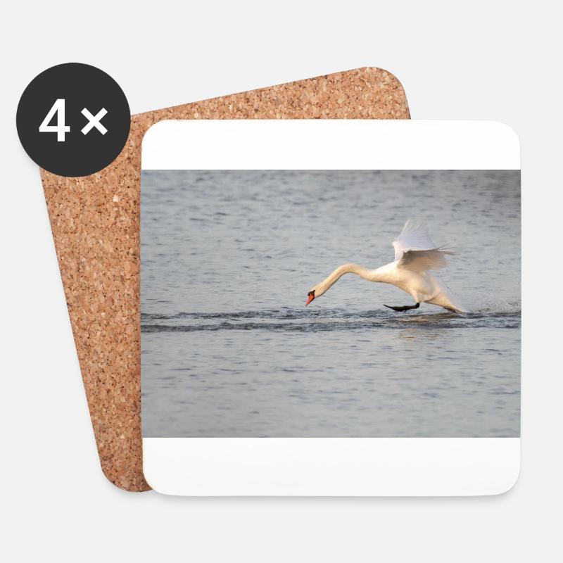 Schwan im Anflug - Untersetzer (4er-Set) - Weiß