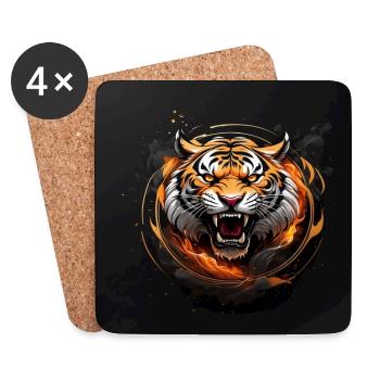 Portrait de tigre Big Cat Design Tigre sifflant - Dessous de verre (lot de 4) - blanc - Devant