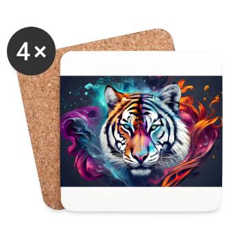 tigre coloré - Dessous de verre (lot de 4) - blanc - Devant