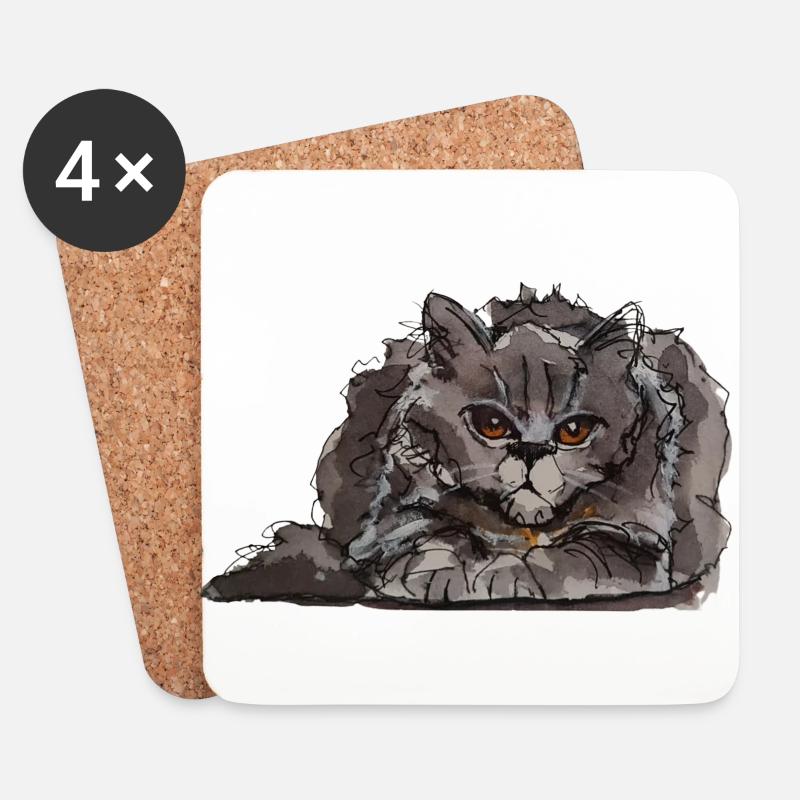 Fiese Katze - Untersetzer (4er-Set) - Weiß
