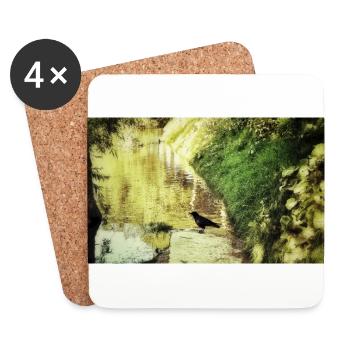 Raven on yellow river - Coasters (set of 4) - white - Front
