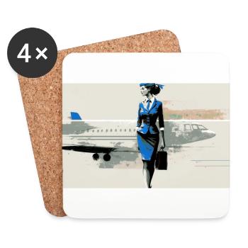 Flight Attendant BLUE - Coasters (set of 4) - white - Front