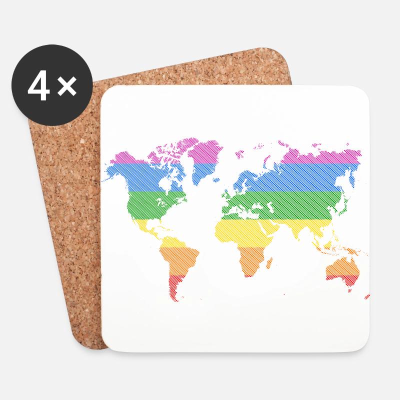 Gay Pride World - Untersetzer (4er-Set) - Weiß