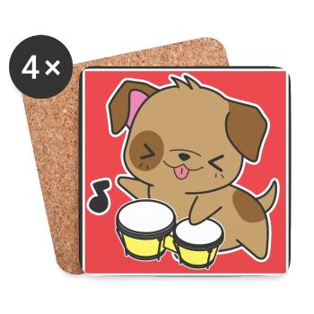 Dog with bongos - Coasters (set of 4) - white - Front