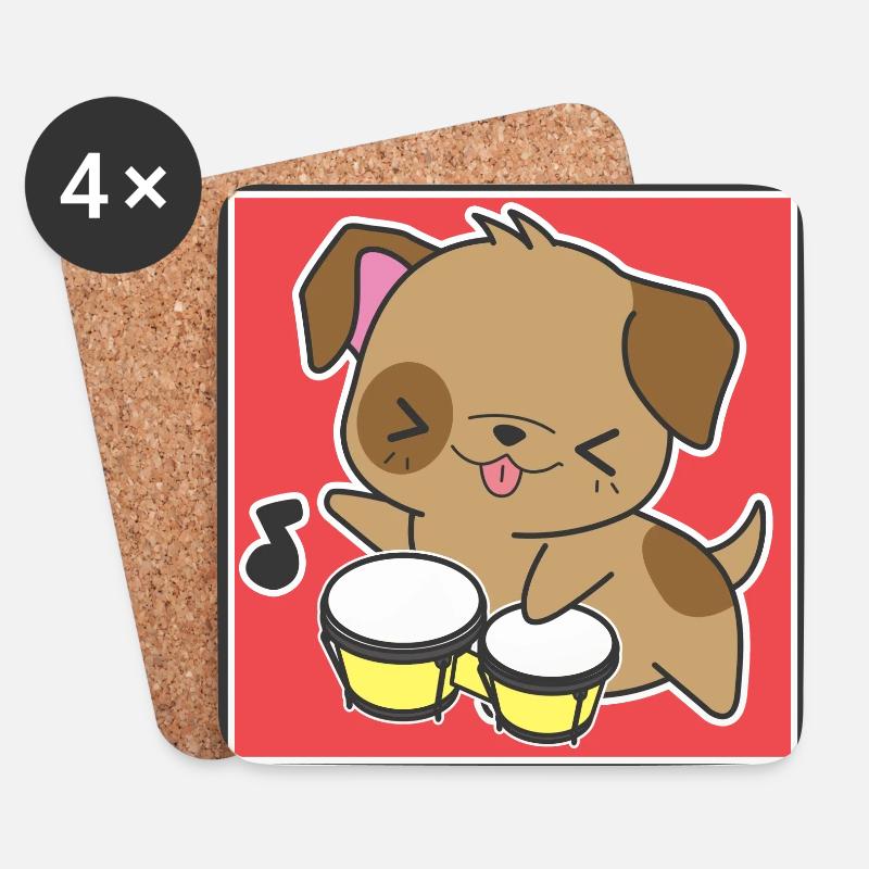 Hund mit Bongos - Untersetzer (4er-Set) - Weiß