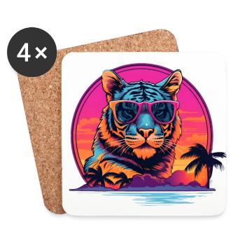 Synthwave Tiger Sunset - Coasters (set of 4) - white - Front