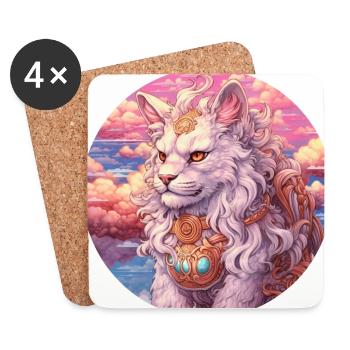 Chat Lion fantastique - Dessous de verre (lot de 4) - blanc - Devant