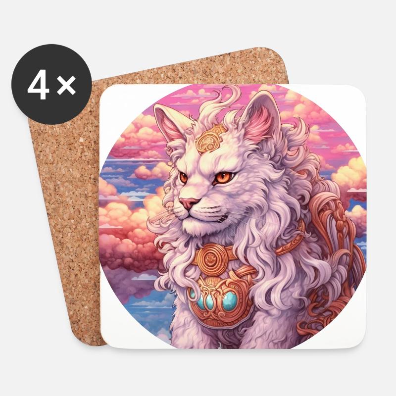 Fantasy Lion Cat - Untersetzer (4er-Set) - Weiß