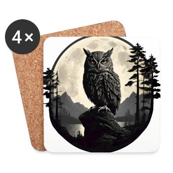 Moonlight owl: natural panorama at night - Coasters (set of 4) - white - Front