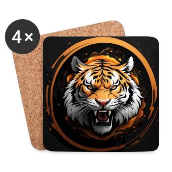 Portrait de tigre Big Cat Design Tigre sifflant - Dessous de verre (lot de 4) - blanc - Devant