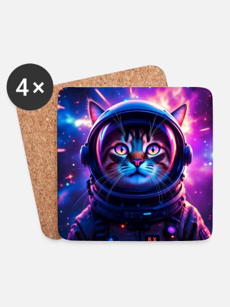 Space Cat - Untersetzer (4er-Set) - Weiß