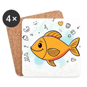 Poisson d'Avril - Orange Cartoon Fisch, 1. April - Untersetzer (4er-Set) - Weiß - Vorne