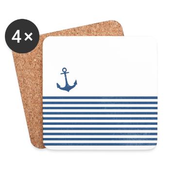 Ancre bande de régate nautique pour bateau capitaine - Dessous de verre (lot de 4) - blanc - Devant