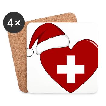 Coeur de Noël drapeau suisse - Dessous de verre (lot de 4) - blanc - Devant